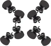 [FLYCHI] Black Stainless Steel Stud Round Earrings 3mm-8mm for Men and Women Piercing Fashion Accessory, 12pcs
