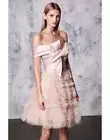 $795 NEW Marchesa Notte Blush Off Shoulder Mikado Cocktail Dress Bow Ombre 0