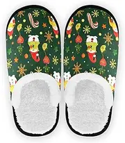 Plush Slipper For Women Men Winter Fuzzy Memory Foam Cozy Shoes Slippers Indoor Outdoor Bedroom Christmas Snowmen Snowflakes Candy Dark Green