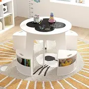 HONEY JOY 5PCS Kids Table and Chair Set, Nesting Design Round Table w/4 Storage Stools, Blackboard, Activity Play Art Read Craft Drawing Desk for Toddlers, Kid Furniture for Classroom Playroom Nursery