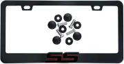 Red Outline SS 3D Emblem BLACK Stainless License Plate Frame with Screw Caps