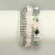 Amazonite and Rose Quartz Stacking Bracelets
