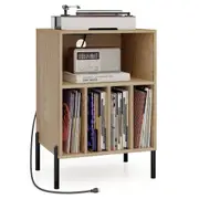 Costway Turntable Stand Record Player Stand w/Power Outlet & Display Shelf Home Office Natural