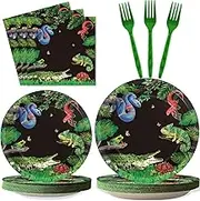 Reptile Snake Party Supplies Favors Lizard Reptile Birthday Party Decorations Plates Napkins for Kids Jungle Swamp Snake Alligator Camping Wildlife Turtle Wilderness Party Serves 24
