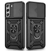 For Samsung Galaxy S22+ /S22 Plus Slide Camera Cover & Kickstand, Built-in 360° Rotate Ring Stand Magnetic Ring Shockproof Heavy Duty Case (Black)