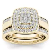 14k Yellow Gold Round Cut 0.33Ct Diamond Bridal Set Ring Size 6 Clarity I2