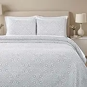 Superior 3 Piece Bedspread Set, Home Bed Decor, Decorative Bed Spread, 2 Pillow Shams, Medium Weight Blanket, Floral Matelasse Coverlet, Bedding Essentials, Enzy Collection, California King, Silver