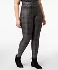 HUE Grey Metallic Plaid Printed Foil Plus Size Leggings Size 3X BRAND NEW!