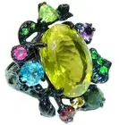 28.5 carat Genuine Lemon Quartz .925 Sterling Silver handcrafted ring size 9 1