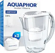 AQUAPHOR Water Filter Jug Amethyst White 3 X MAXFOR+ Filters Included I Capacity 2.8l I Fits in The Fridge Door I Reduces Limescale Chlorine & Microplastics