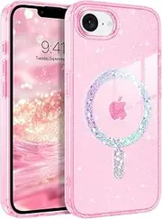 YINLAI for iPhone 16e Case 2025, [Compatible with Wireless Charging] Skin-Friendly Touch Slim Popular Sparkling Powder Shockproof Protective Phone Cases for iPhone 16e 6.1", Pink