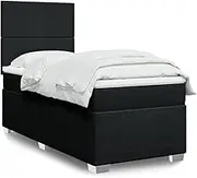 vidaXL King Single Box Spring Bed - Black Fabric 203x107 cm - LED Adjustable Light, Pocket Spring Mattress, Headboard & Topper