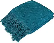 PAVILIA Teal Blue Knit Throw Blanket Couch, Soft Knitted Boho Blanket, Farmhouse Home Decor Woven Throw, Cozy Decorative Afghan Bed Sofa, Outdoor Summer Fall Gift, Lightweight, Turquoise Blue, 50x60