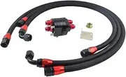 PHGTHNVNMA VR - Black Aluminum Oil Filter/Cooler Relocation KIT+3X Black Braided Hose LINE+Adapter VR6724BK+3PCS Oil Cooler