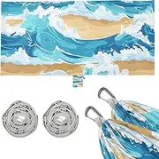 Beach Waves Blue Outdoor Hammocks with Tree Straps Hanging Hammock for Outside Camping Essentials