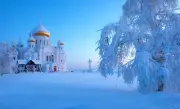 Anime russia winter snow ural blue cold sky frost Play Gaming Mat Desk