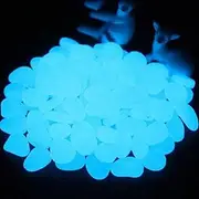 zolyet 100pcs Glow in The Dark Garden Pebbles for Walkways Aquarium Decor Pl Luminous Stones Light Blue