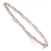 Sterling Silver Rose-Tone Satin/Polish Twisted 3mm Hinged Bangle