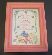 Completed Framed CROSS STITCH Guardian Angel Baby GIRL Pic Needlework Nursery