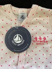 Petit Bateau NWT Pink Stars Dors Bien 100% Cotton Knit Snap Front Footie-Newborn