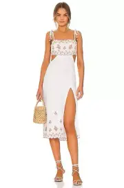MAJORELLE Wesley Midi Dress In Ivory DayDream SIZE MEDIUM