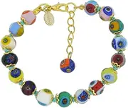 [Glass Of Venice] Murano Glass Bracelet Italian Millefiori Multicolor Mosaic Beads Handmade Blown Glass - Murano Glass Bracelets for Women