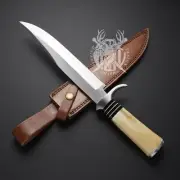 Premium Handmade D2 Steel Hunting Bowie Knife with Camel bone Handle & Scabbard