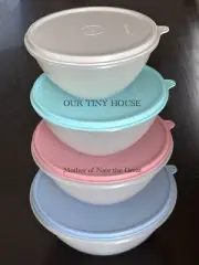 Vintage Tupperware Wonderlier Bowls Set Country Pastels Pink Blue Mint Gray NOS