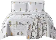 Royal Tradition Ayat-Birds Reversible Coverlets, Queen Over-Sized 3pc Quilt Set (92-Inch Wide x 96-Inch Long) Lightweight Bedspread
