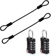 2 Sets Security Steel Cable with 4 Digit Combination Lock, Wire Rope Lanyard Cable with Lock, Cable Luggage Lock, Steel Cable Lock for Outdoor Travel Luggage (Black)