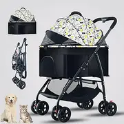 Large Pet Stroller - Dog Cat Carrier Pushchair, Foldable Pram 4 Wheels Black, Detachable Design Baby Pet Stroller, Removable and Washable Padded