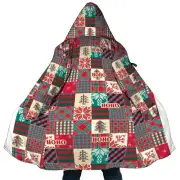 Personalized Hooded Cloak Coat, Santa's Coat Christmas Pattern Patchwork Cloak