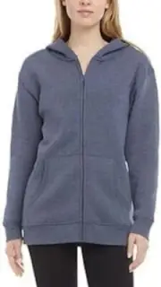 Danskin Women's Ultra Cozy Fleece Full Zip Hooded Jacket Heather Stonewash XL