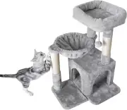 Cat Tree, Small Cat Tower with Sisal Scratching Post and Hammock- Light Gray NEW