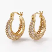 3 Pairs Brass Crescent Moon Micro Pave Cubic Zirconia Hoop Earrings 22x19.5x6mm