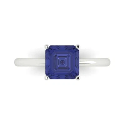 2.0Ct Asscher Cut Tanzanite VVS1 Solid Gold Solitaire Engagement Promise Ring