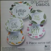 Gourmet Basics by Mikasa ~ Quirky Vegetable Pun ~ Porcelain ~ 5 Piece Serve Set