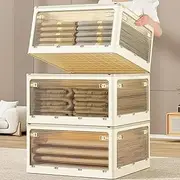 3 Pack Collapsible Storage Bins with Lids, 40L Stackable Storage Bins for Closet Organizers Plastic Clothes Organiser Container with Wheels Book Organizer for Home Office Dorm