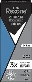 Rexona For Men Clinical Protection Antiperspirant Deodorant Roll On Clean Scent, 50Ml
