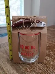 Ho Ho Ho Merlot Wine Glass & Corkscrew Set