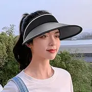 ['N/M'] The New Summer Women's Uv-Resistant Adjustable Cap Surrounded by an Empty Top Hat Outdoor Sunshade Sports Breathable Sun Hat 黑色