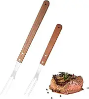 2 PCS Cooking Fork Grill Fork Steak Fork with Wooden Handle, Stainless Steel Carving Forks, Versatile BBQ Meat Fork for Kitchen Outdoor Roast Grilling Tool, Large Barbecue Fork, Multipurpose Meat Fork