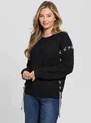 GUESS Black Elliss Chain Knit Jumper Size: XS, Cotton
