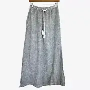 TAHARI Skirt XS 100% Blue Linen Drawstring Waist Maxi Skirt Side Slits Coastal