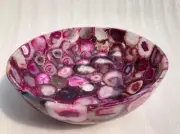 12" Pink Agate Stone Sink Wash Basin Round Handmade For Bathroom & Kitchen Decor