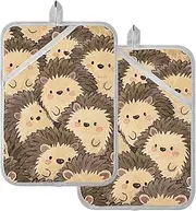 Pot Holder Heat Resistant Cute Cartoon Hedgehog Potholder with Pockets Hotpads for Cooking Oven Mitts 2 Pack