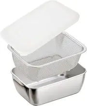 Shimomura 43376 Storage Container, Square Bat, Colander Set, Made in Japan, Dishwasher Safe, Convenient Preparation, Space Saving Usage, Rust Resistant, Temporary Storage, Includes Lid, Stainless