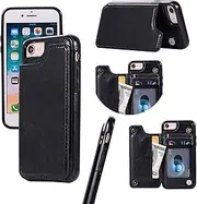 GoshukunTech Wallet Case for iPhone 7/8,for iPhone SE 2020/SE 5G 3rd Gen Case[Double Magnetic Clasp Durable Shockproof Cover] with Card Holders PU Leather Kickstand Card Slots-Black