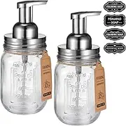 Amolliar Mason Jar Foaming Soap Dispenser, Refillable Hand Soap Dispenser, Soap Dispenser for Kitchen Sink, Cute Farmhouse Decor, Bathroom Soap Accessories, Waterproof Labels, Brushed Nickel (2 Pack)