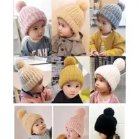 在飛比找蝦皮購物優惠-全新 中性 男女寶寶 兒童 嬰幼童 素面 糖果色 毛球帽 造